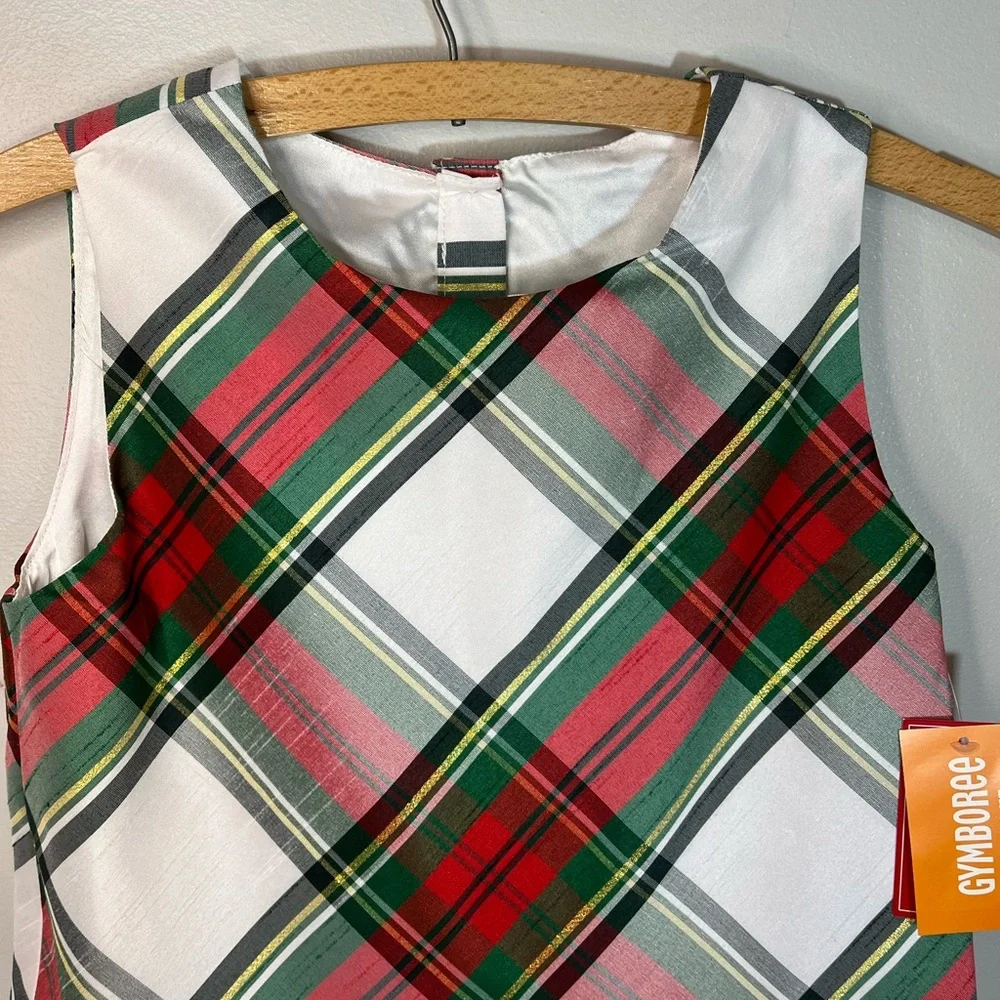 NWT Gymboree Red Green Gold Plaid Christmas Holiday Dress with Bow Girls 7